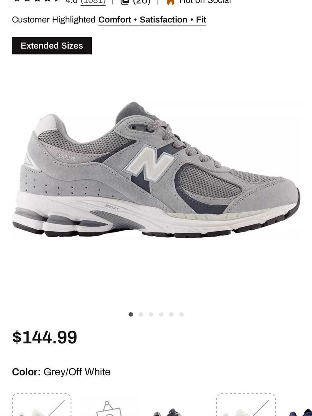 New Balance 2002R Grey Athletic Tennis Shoes